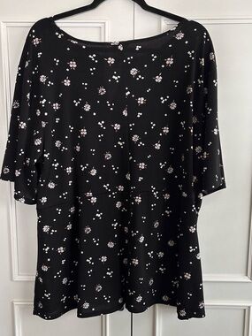 Cato Black Blouse with Pink and White Floral Print